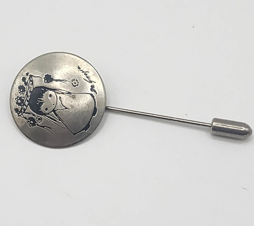 Vintage Degrazia Lapel Visor Pin Brooch Little Girl Southwest Silver Tone